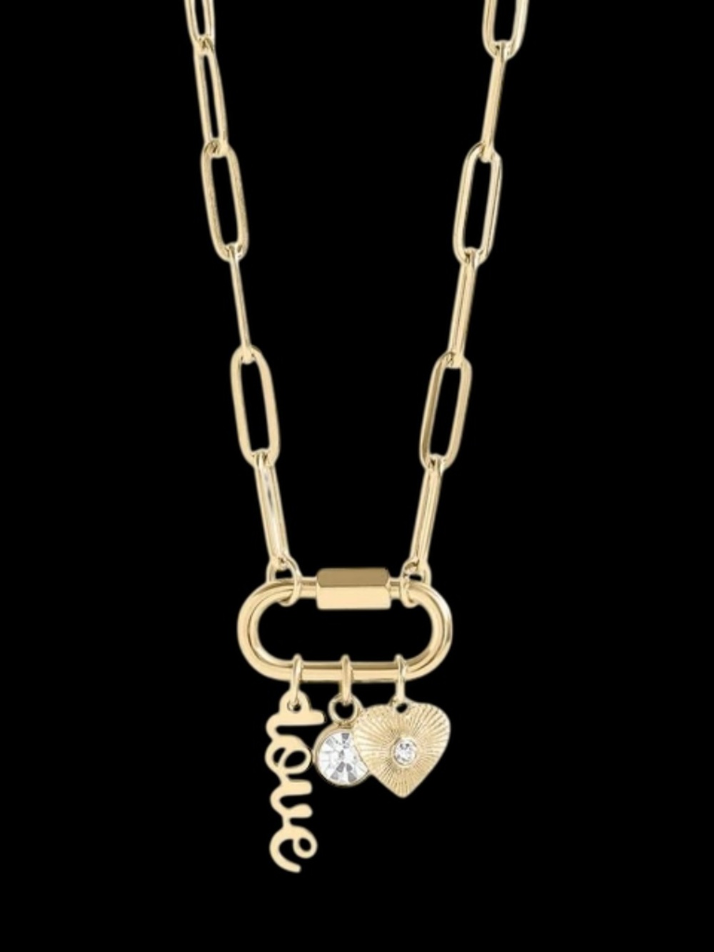 NWOT Love Charm Paperclip Necklace 18k Gold plated & Stainless Steel